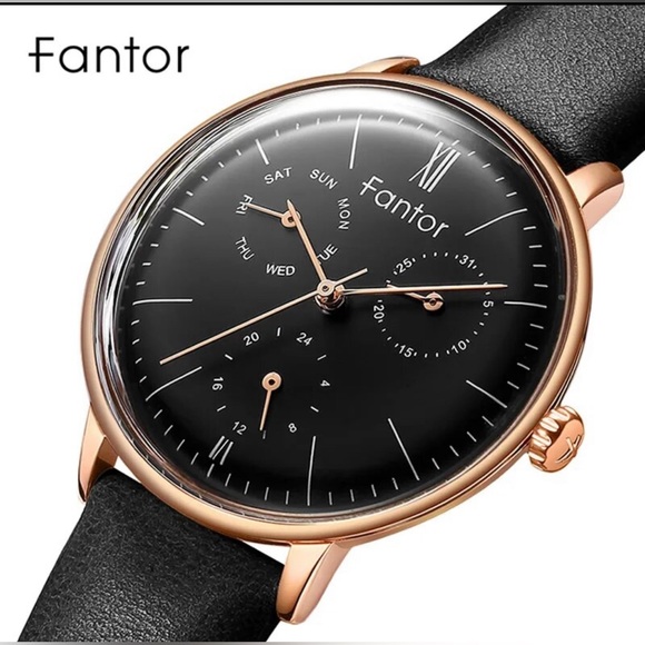 Designer Watch-Fantor Woman Luxury Leather Wrist Watch Chronograph Quartz, Black - Picture 2 of 13